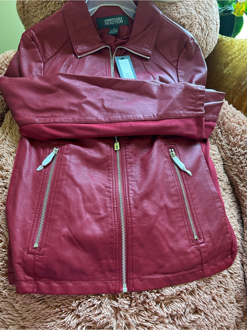 Kenneth Cole Reaction Women's Burgundy Faux Leather Zip Jacket
